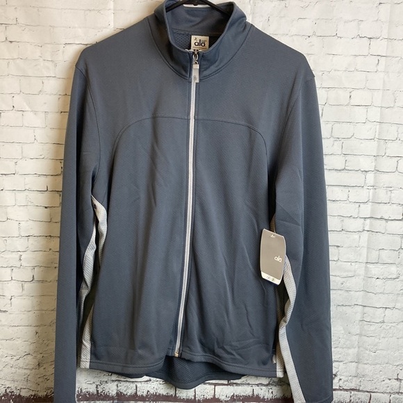 Alo Yoga NWT Men's Coolfit Full Zip Jacket Grey White Sz S Casual Gym  Workout